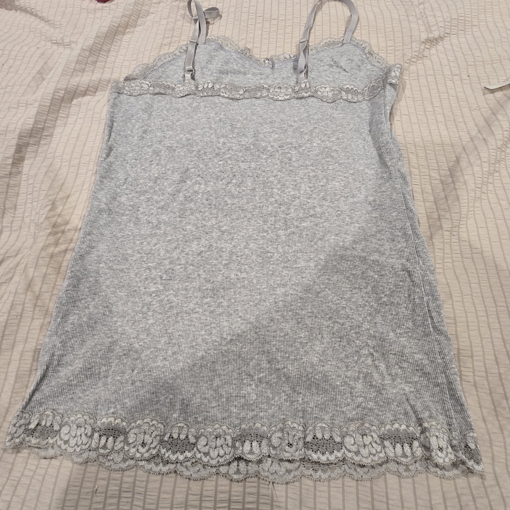 Gray Lace Trim Tank Top